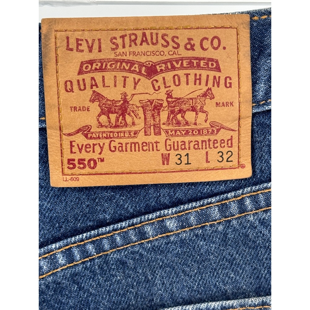 Vintage Levi's 550 Y2K 31x32 90s Red‎ Batwing USA Relaxed Fit Jeans Blue Mens - Picture 3 of 14